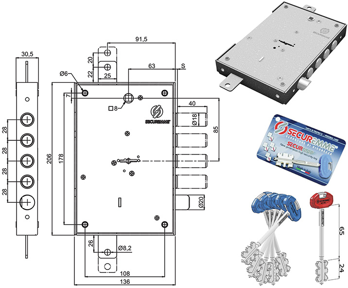 SERRATURE SECUREMME PORTE BLINDATE 2401DCR0328S57 